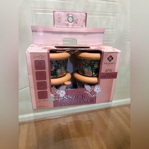 Brand New Beautiful Floral Gourmet 4 Pk Glass Snack Containers With Lid